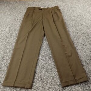 Ballin Pants Mens 38X31 Brown Tan 120s Wool Trousers Dress Slacks Pleated Cuffed